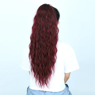 Curly Wavy Drawstring Ponytail Extension Long Clip In Ponytail Hair Extensions for Black Women Blonde Synthetic Fake Hairpieces