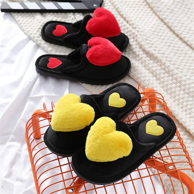 Women Indoor Warm Home Slippers Bedroom Cute Heart Pattern Non-slip Soft Comfort Plush House Slippers Shoes Autumn Winter