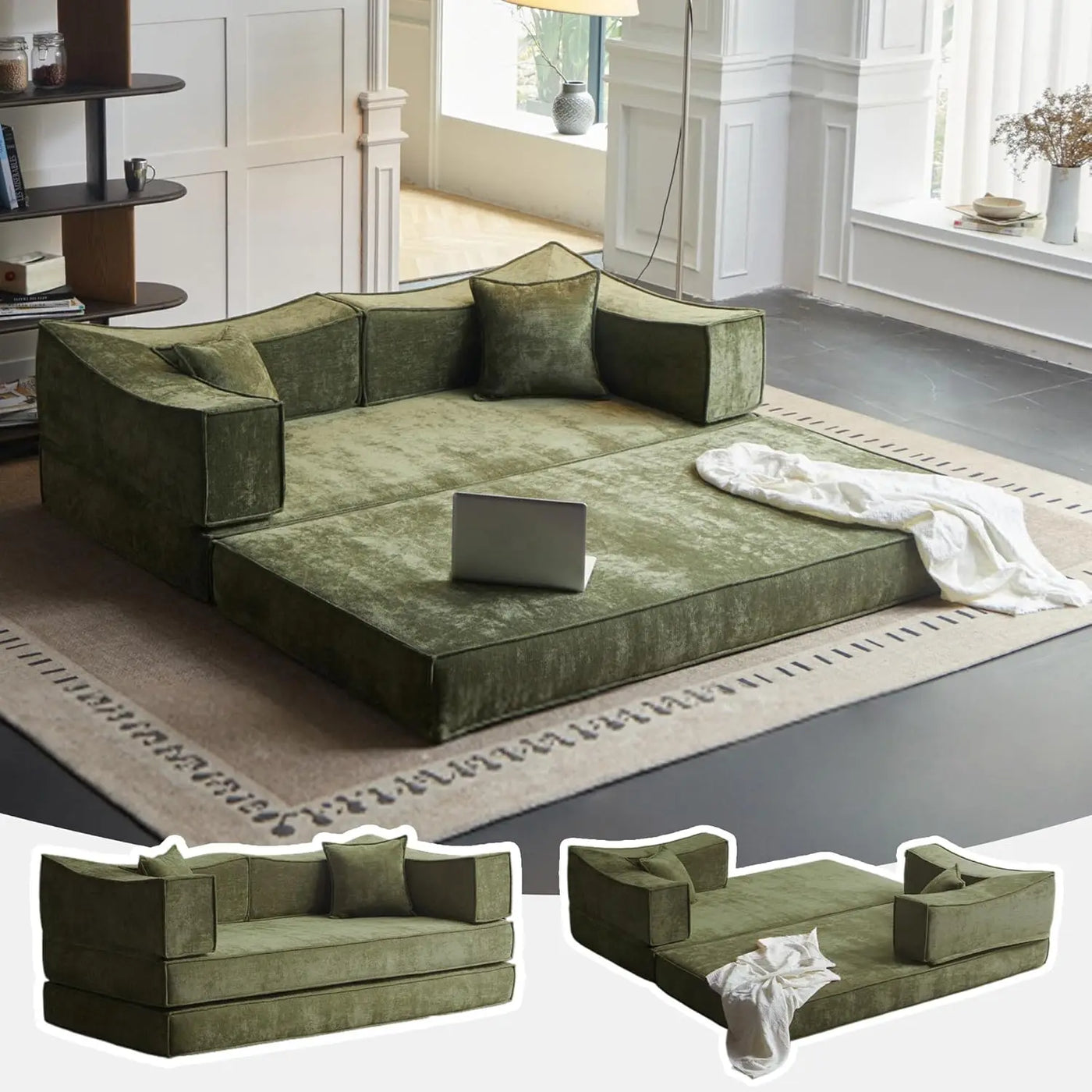 78.8" Convertible Compression Sofa: Corduroy Modular Bed, Arms & Backrest