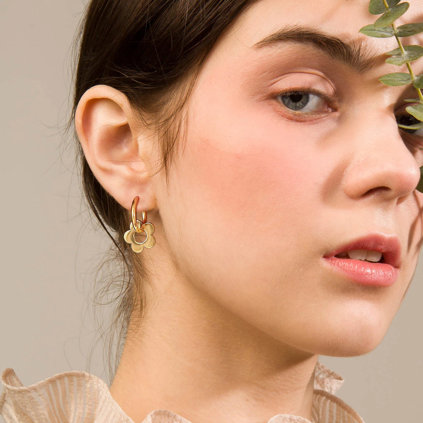 Gold Color Flower Earrings, Stainless Steel Huggie Hoop Earrings, Hypoallergenic Retro Style Bohe Ear Jewelry