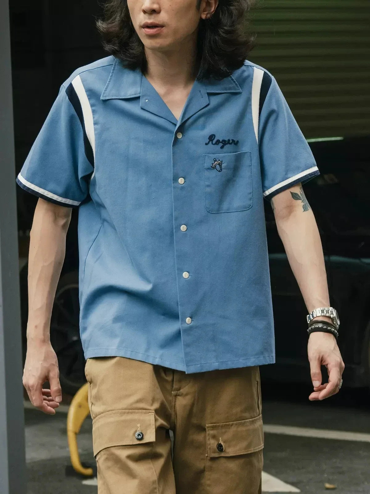 Non Stock Retro Bowling Shirt For Men Embroidery Rockabilly Hawaiian Beach Camp Shirt