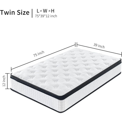 【2025 Upgrade】 12 Inch Hybrid Mattress in a Box - Gel Memory Foam & 800+ Pocket Springs for Back Pain Relief,CertiPUR-US