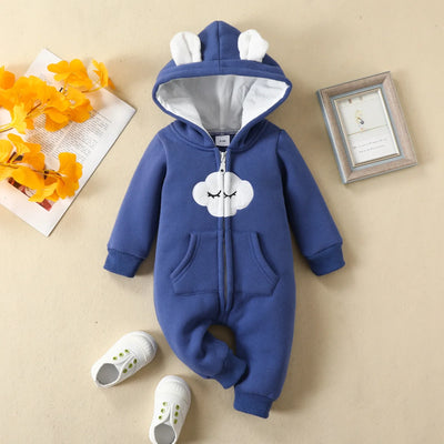 Prowow Cartoon Fox Baby Winter Clothes Romper Jumpsuit For Newborns Zipper Cute Ears Hooded Thicken Infant Overalls For Children