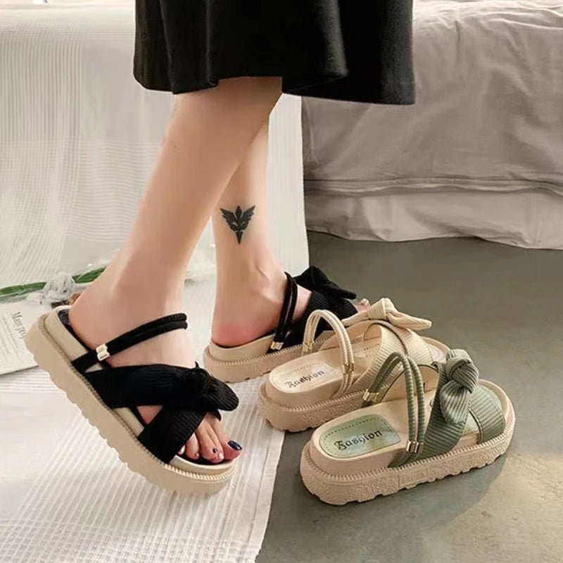 Fairy Style Women Sandals 2024 New Summer Women Slippers Outdoor Platform Beach Shoes Sexy Butterfly-Knot Women Roman sandalias