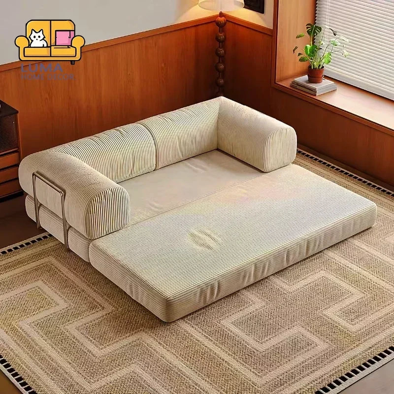 Italian Compressed Soft Sofa Convenient Minimalist Retro Corduroy Sofa Bed Foldable Washable Customizable for Living Room