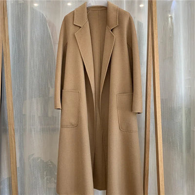 2024 Winter Jacket Women Water Wave Pattern Cashmere Coat Long High-end Double-sided Wool Blends Luxury Outerwear Streetwear