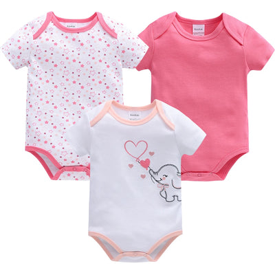 3 Pcs/set Baby Girls Rompers Elephant Cute Print Girls Bodysuit Pink Summer Short Sleeve Jumpsuit 100% Cotton Soft Baby Clothes