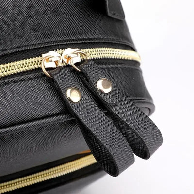 Travel Backpack Women Rucksack Teenagers 2023 Student School Bags for Girls Cartoon Cat PU Leather Satchel Black Shoulder Bag