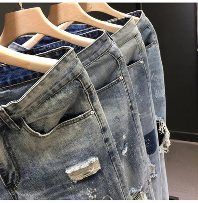 Fashion 2024 New Men's Casual Jeans Distressed Ripped Designer Luxury Boyfriend Spring Autumn Denim Slim Full Length Pants