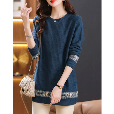 5XL Large Size Mid Length Knitted Sweater Women's Pullovers O-Neck Loose Knit Jumper Spring Autumn All-match Casual Sweaters