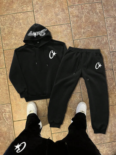Y2K Unisex White Hoodie and Jogger Set, Casual Sportswear, Comfortable Sweatshirt and Pants, Trendy Outfit for Men and Women