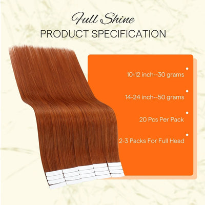 [New Color] Full Shine Tape in Hair Extensions Human Hair Brazilian Remy Straight Hair Extensions 20 Pcs 50G for Women