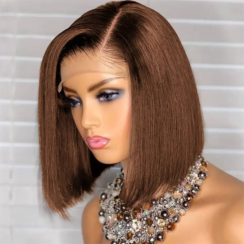 12A Malaysia #4 Brown Straight Short Bob Wig 100% Human Hair Wig Chocolate Glueless Wig Virgin Hair For Black Women