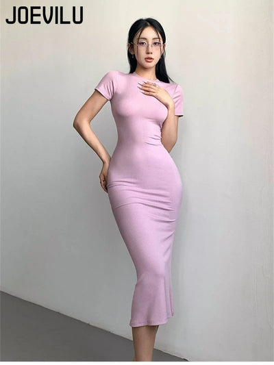 Women's Sexy Slim Fishtail Dresses Temperament Long Dress Short-sleeved Pure Desire To Show Figure Tight Beautiful Hip Skirt