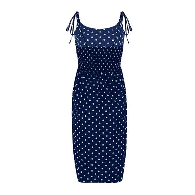Dresses 2024 Sundress Summer Women Causal Polka Dot Sleeveless High Pleated elastic waist V-Neck Beach Dress Vestidos De Verano
