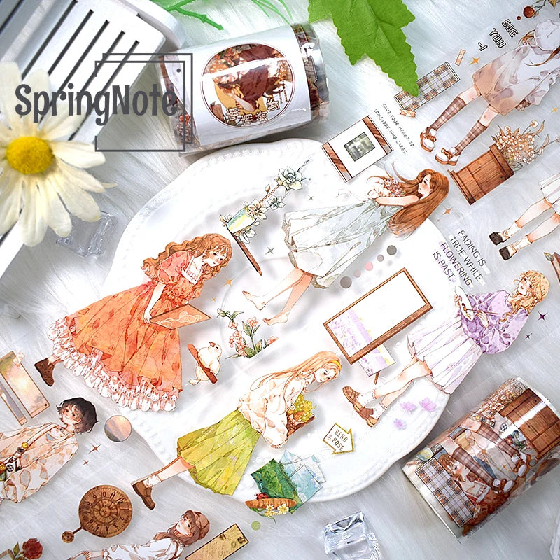 2m/Roll Cartoon Lady PET Washi Tape Rabbit Transparent Stickers Decorative  Tape For Diary Scrapbooking Journal Stationery
