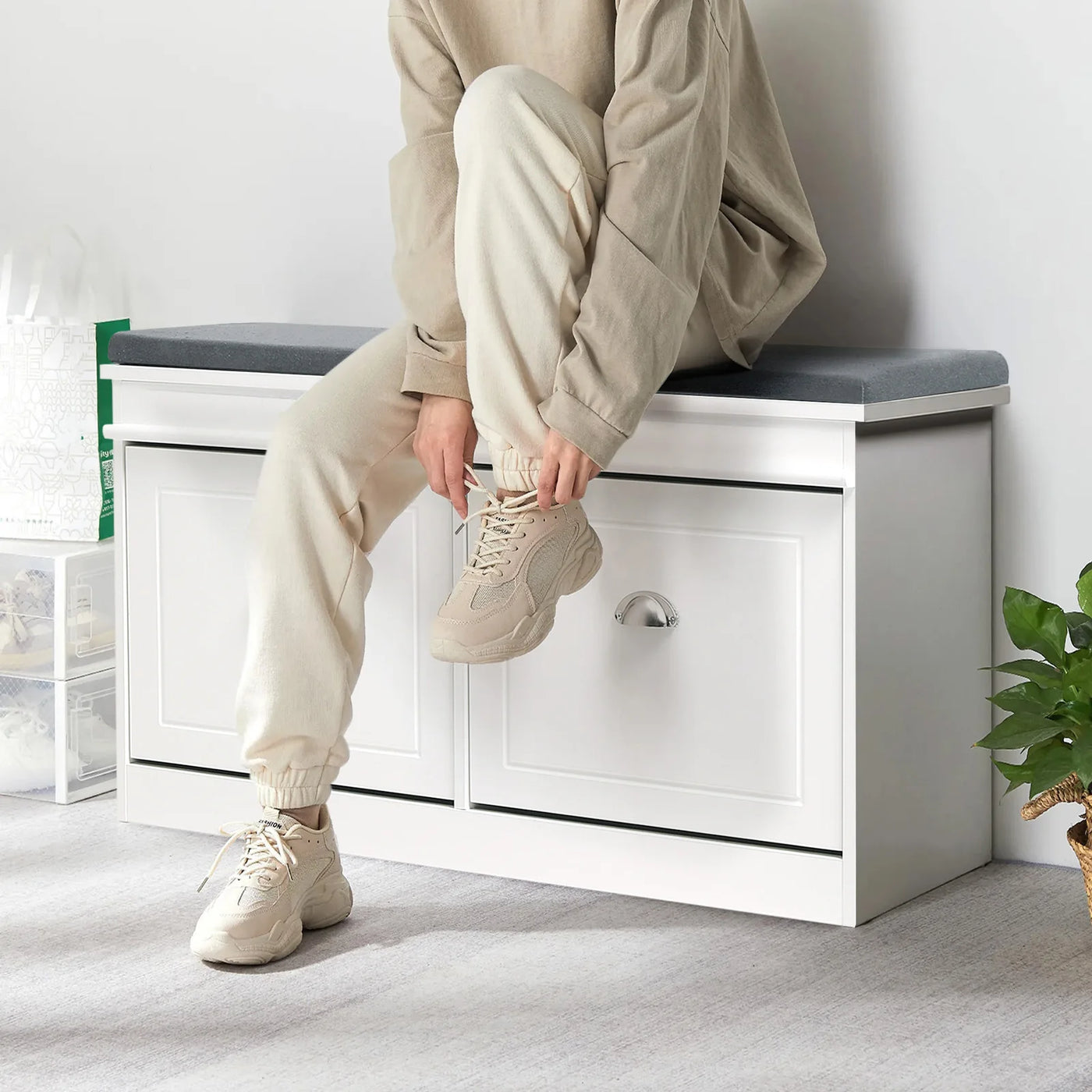 【Breeins】Flip Down Shoe Bench Cabinet, Shoes Rack Storage Organizer Shelf Home Decoration For Entryway
