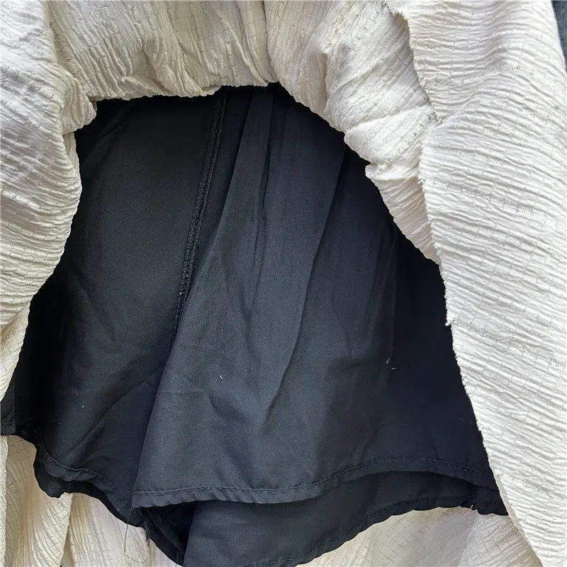Retro Spliced Denim Pleated Skirt for Women Summer New Temperament Hot Girl Fashionable High Waist A-line Skirt