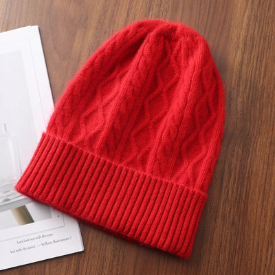 100%Pure Cashmere Women's Winter Hat 2023 Warm Wool Soft Beanie Bonnet y2k Rhombus Luxury Beanies For Lady Knitted Skullies Cap