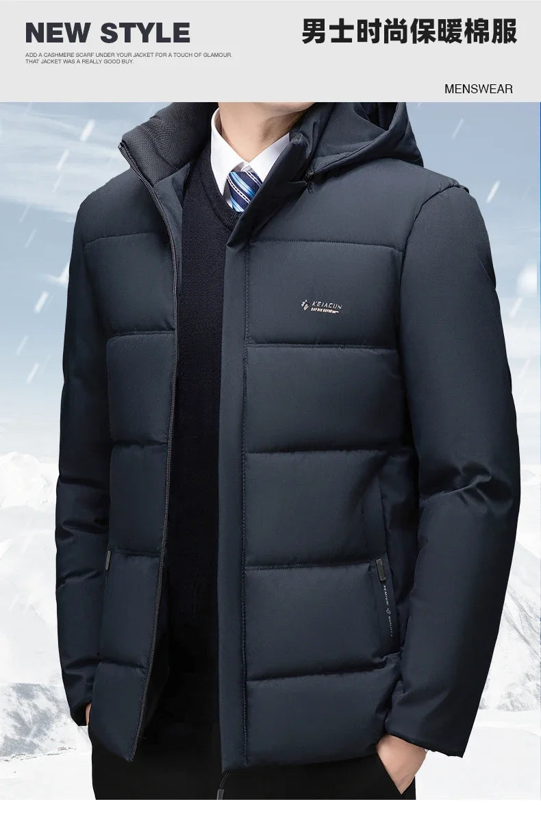 Men Business Hooded Parka Windbreaker Outwear Winter New Men's Jacket Parkas Windbreaker Solid Loose Thick Windproof Long Coat