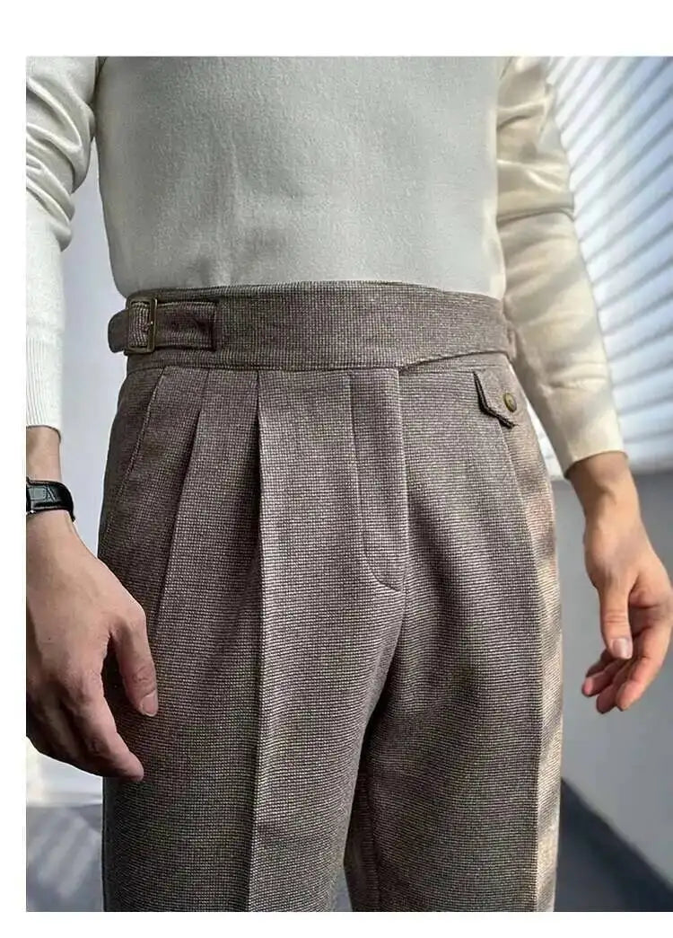 2023 Autumn Winter Men's Warm Retro Straight Trouser Male Casual British High Waist Pants Office-trousers Dress Pant Trousers