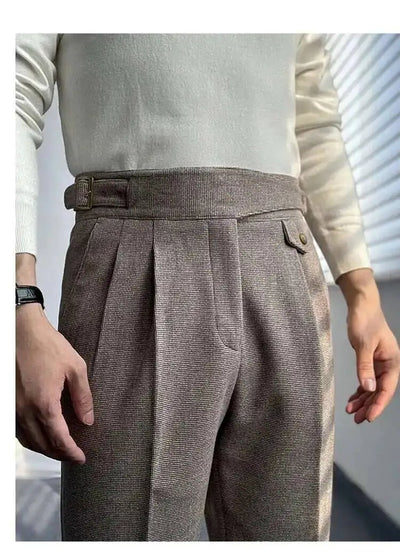 2023 Autumn Winter Men's Warm Retro Straight Trouser Male Casual British High Waist Pants Office-trousers Dress Pant Trousers