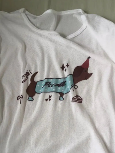 Women's Summer White Sheer Dachshund Print Loose Slim-Fit Long Sleeve T-Shirt Sun Protection Cover-Up Sweet Sexy Casual Lazy Top