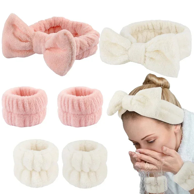 3Pcs/Set of Toiletry and Makeup Headband Wrist Strap Women's Bracelet Scrunchie Striped Plaid Plush Face Wash Home Headband