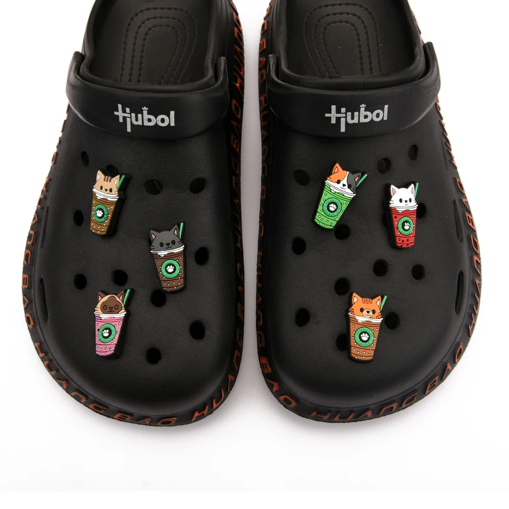 1pc Cute Cartoon Cat Coffee Cup PVC Shoe Charms Buckle Clogs Accessories for Girls Sandals Decoration Kids Gift
