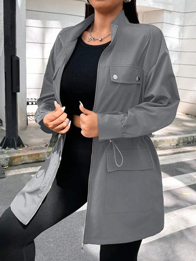 Plus Size Solid Colour Ladies Jacket Casual Fashion Windproof Zip Design Suitable for Autumn and Winter Coat