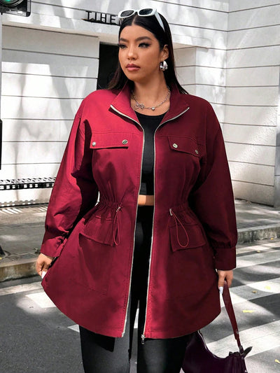 Plus Size Solid Colour Ladies Jacket Casual Fashion Windproof Zip Design Suitable for Autumn and Winter Coat