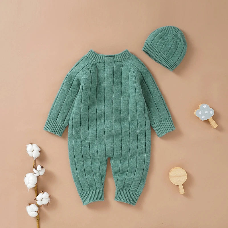 Ma&Baby 0-18M Warm Baby Clothing Knit Romper Newborn Infant Toddler Boy Girl Long Sleeve Jumpsuit + Hat Fall Spring Outfits