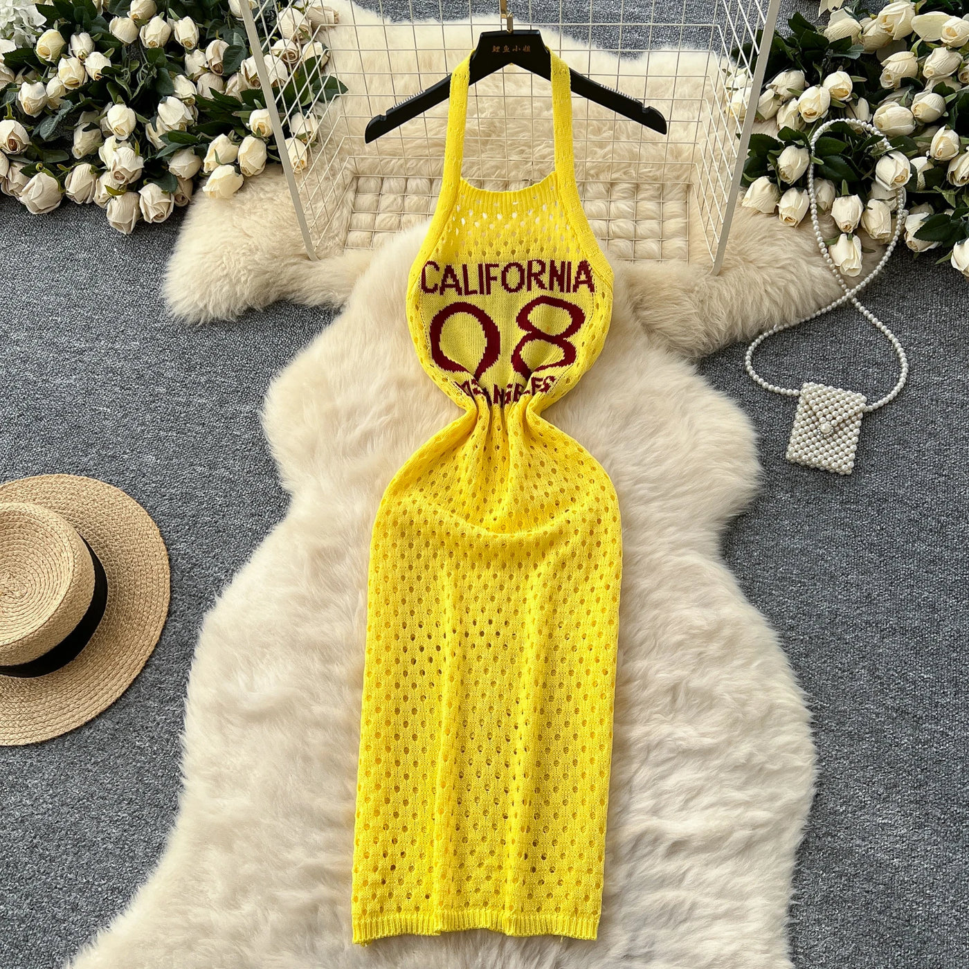 YuooMuoo Women Dress 2025 Summer Ins Hot Letter Print Halter Knitted Beach Dress Chic Fashion Sexy Wrap Hip Streetwear Vestidos