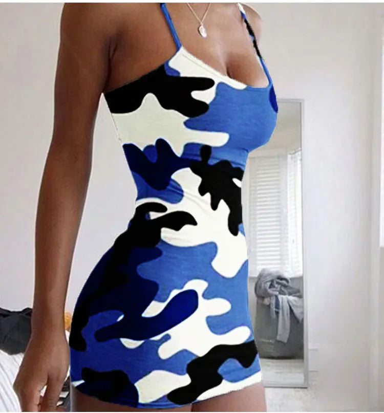 Plus Size Dresses Summer New Print Backless Slip Dress Women's Sexy Slim Floral Dress Mini Dresses Package Buttocks Short Skirt