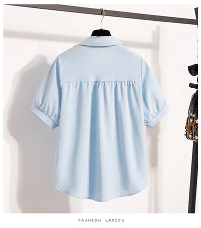 Plus Size Polo Shirt Women Summer 2025 New Korean Style Large Size Loose Chiffon Blouse Women Slim Waist Casual Tops Female