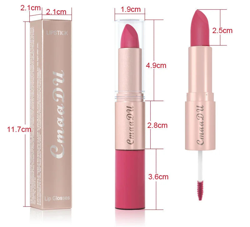 2 In 1 Double-ended Lipstick Lip Liner Pen Matte Pigment Non-stick Cup Skin Color 24H Lasting Waterproof Makeup Beauty Cosmetics