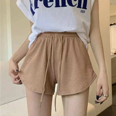 Women's Waffle Shorts sports shorts summer new Korean loose high waist wide leg pants wear women's clothing