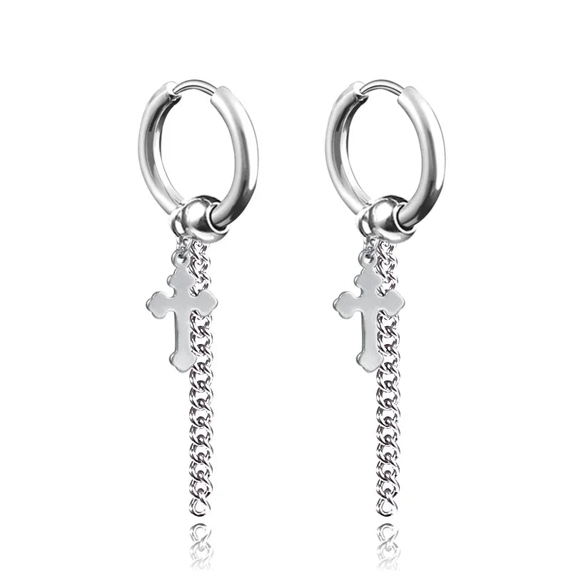 New Punk Stainless Steel Chain Hoop Earrings For Women Men 2023 Trendy Goth Pop Hip Hop Pendants Ear Jewelry Accessories Earring