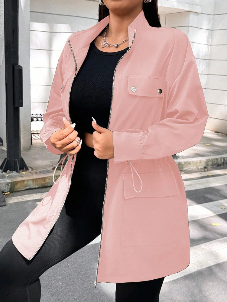 Plus Size Solid Colour Ladies Jacket Casual Fashion Windproof Zip Design Suitable for Autumn and Winter Coat