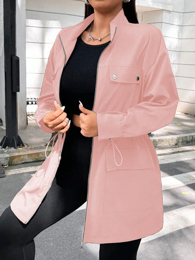 Plus Size Solid Colour Ladies Jacket Casual Fashion Windproof Zip Design Suitable for Autumn and Winter Coat