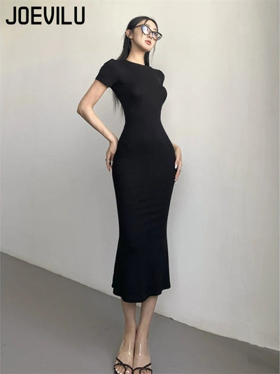 Women's Sexy Slim Fishtail Dresses Temperament Long Dress Short-sleeved Pure Desire To Show Figure Tight Beautiful Hip Skirt