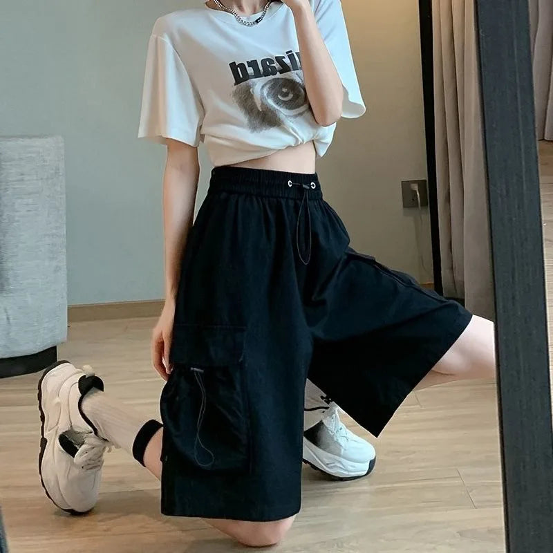 Women's High Waisted Loose Fit Sports Shorts  Quick Drying Summer Knee Length Casual Shorts Comfortable Wide Leg Pants 5 Pants