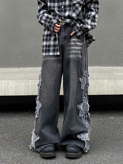 2024 Ropa Y2K Streetwear Star Patch Embroidery Baggy Stacked Jeans Pants For Men Clothes Wide Leg Old Straight Denim Trousers
