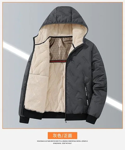 2024 Winter Fashion Sports Plus Fleece Thick Warm Jacket Men's Casual Loose Comfortable Plus Size Hooded Cotton-Padded Jacket