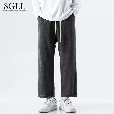 2025 Spring and Autumn New Jeans Men's Loose Straight Straight Solid Color Casual Trendy Versatile Wide Leg Long Pants