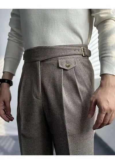 2023 Autumn Winter Men's Warm Retro Straight Trouser Male Casual British High Waist Pants Office-trousers Dress Pant Trousers