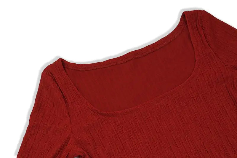 Women's Sexy Low-cut Babes Top Y2k Boho Long Sleeve T-shirt Slim Short Bottom Shirt Korean Skinny Crop Tops Spring and Summer