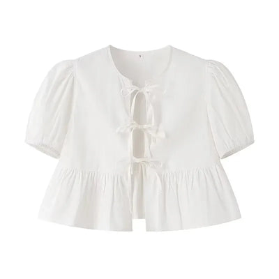 MUJER Leopard Print Crop Top Women Puff Sleeve Ruffle Blouses Woman 2025 Summer Shirts and Blouses for Women Ruched Ladies Tops