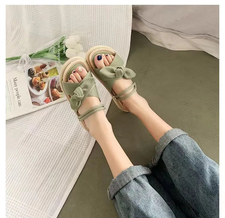 Fairy Style Women Sandals 2024 New Summer Women Slippers Outdoor Platform Beach Shoes Sexy Butterfly-Knot Women Roman sandalias
