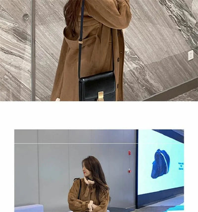 2024 Autumn Winter New Medium Long Double-breasted Lambswool Suede Woolen Coat Women Add Velvet Padded Warm Fur One Woolen Coats